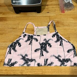 Pink Palm Tree Print Sports Bra